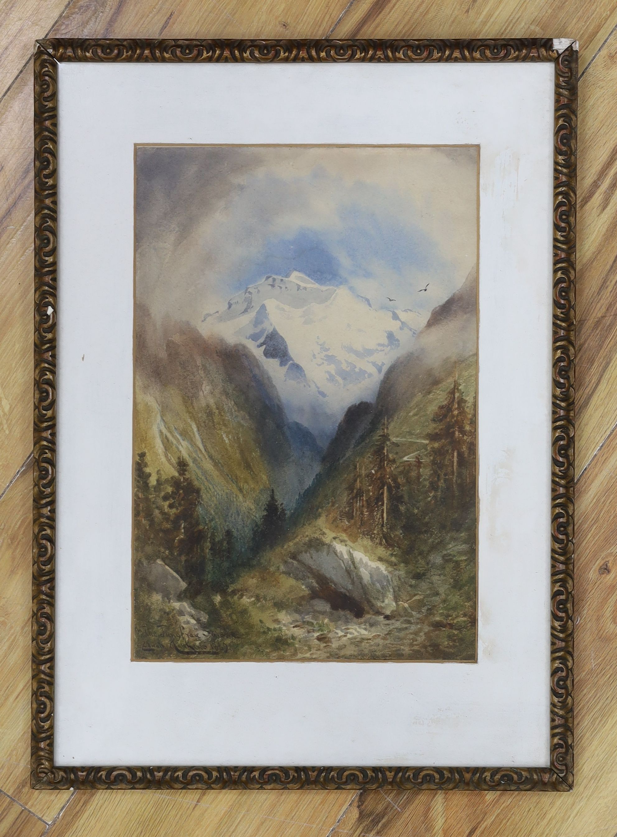 Edward William Andrews (fl.1860-97), watercolour, 'The Jungfrau', signed, titled and dated 1889, 35 x 23cm